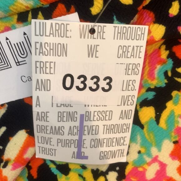 LuALaRoe Cassie Size Large Pink Yellow Black Blue Orange Stretch MIDI Skirt New - Picture 7 of 8